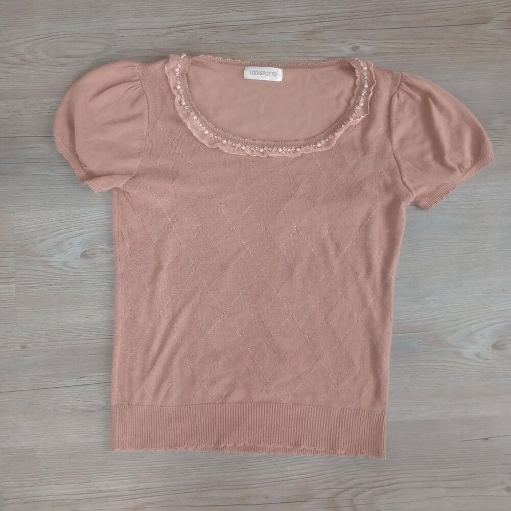 Japanese Pastel Pink Pearl Knit Coquette Blouse